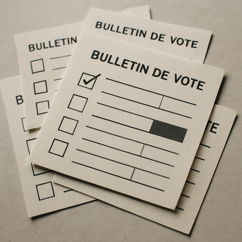 Ensemble de bulletins de vote en papier utilisés lors des élections municipales